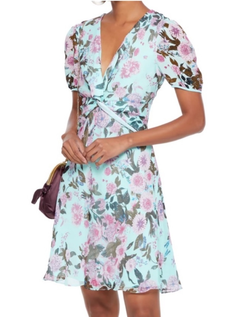Diane Von Furstenberg DVF Jullian Silk Chiffon Mini Dress Twist Lilac Floral 10